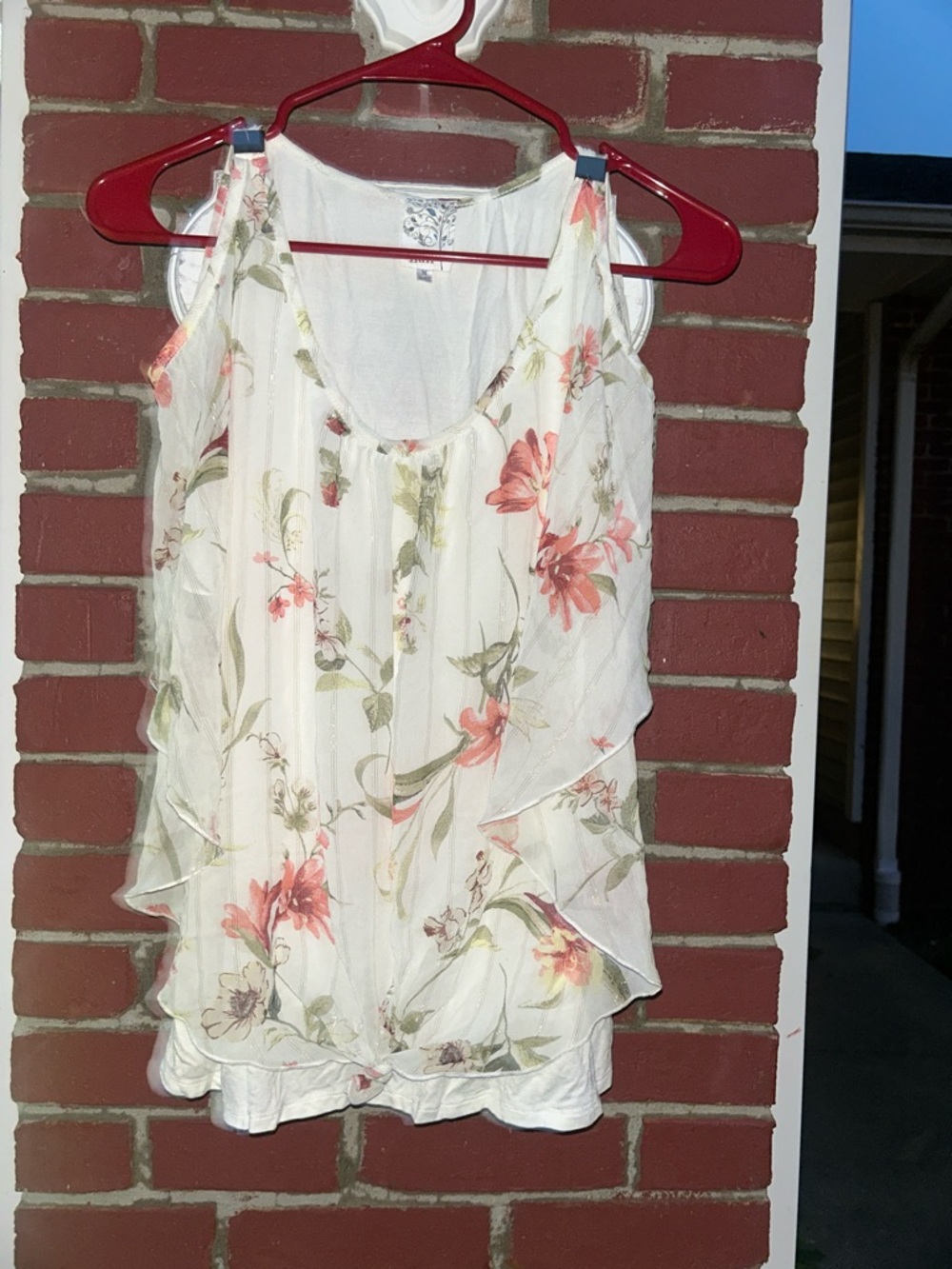 Women’s Floral White Layered Tank Top - Soft Pink & Green Print